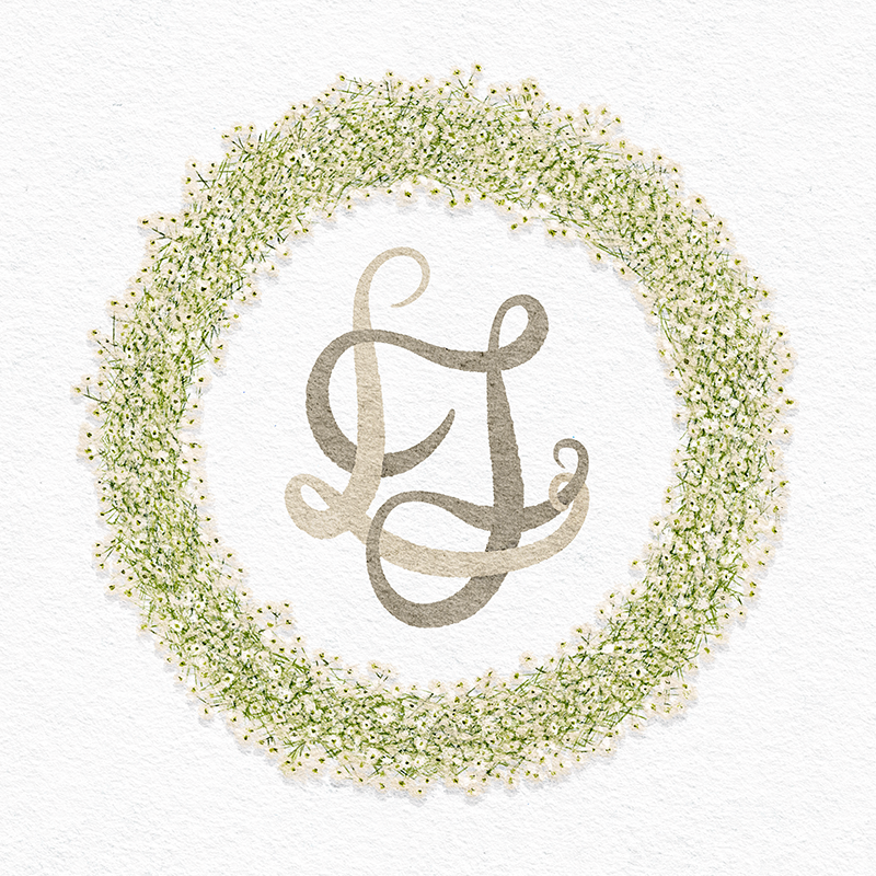 watercolor wedding crest with gypsophila flower